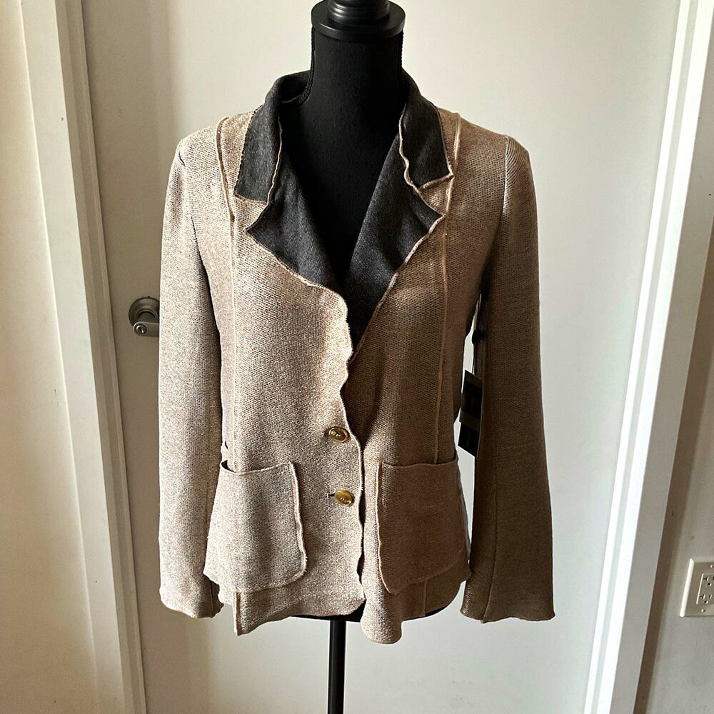 Lola & Sophie New York Women’s Beige/Gray Solid Button Front Jacket, S